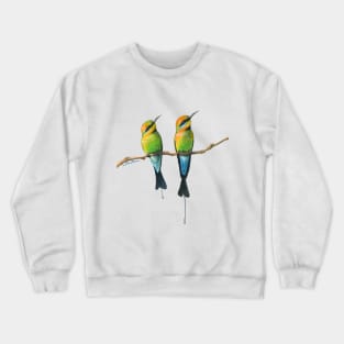 Rainbow Bee-Eaters Watercolour Design - White Background Crewneck Sweatshirt